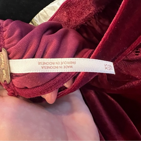 FREE PEOPLE Red/Raspberry Lace Balloon Sleeve Velvet Top Size XS EUC - Picture 5 of 6